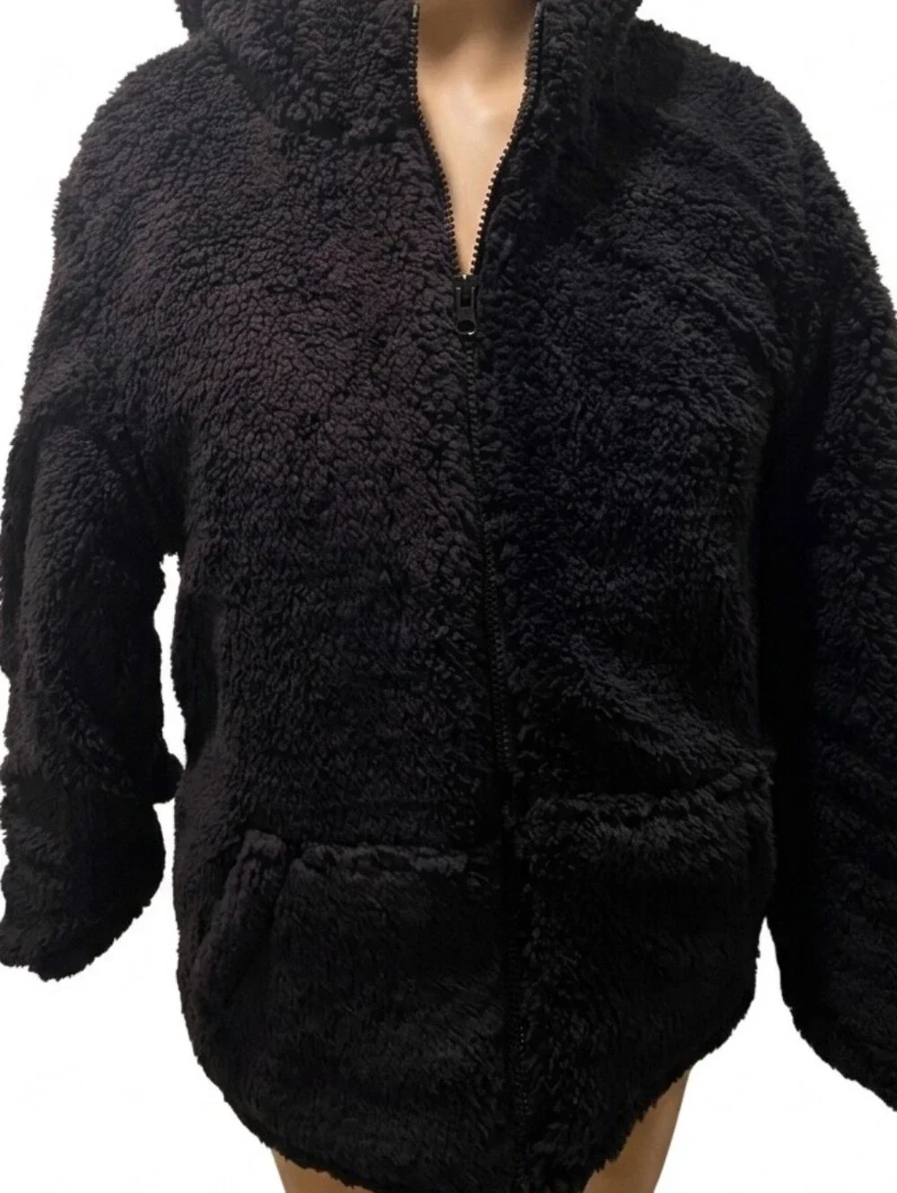 London Fog Kids Reversible Hooded Puffer Jacket Black Sherpa Youth M 10/12 NWT